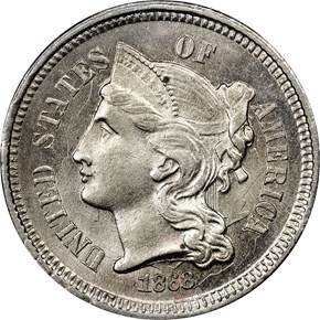 US Coin - 1868 - Three Cent Nickel - Philadelphia