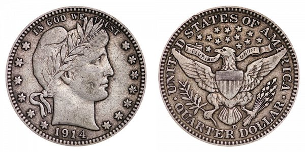 US Coin - 1914 - Barber Quarter - Denver