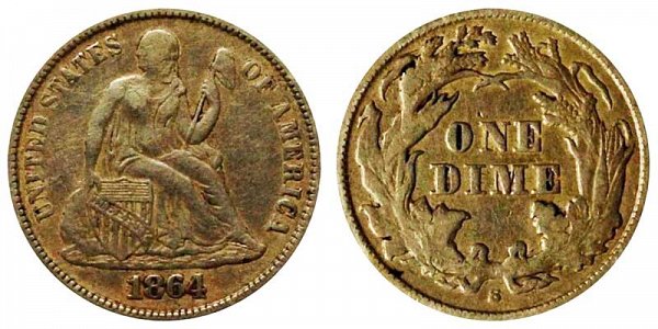 US Coin - 1864 - Seated Liberty Dime - San Francisco