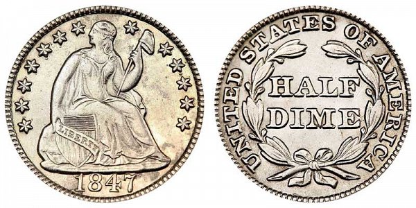 US Coin - 1847 - Seated Liberty Half Dime - Philadelphia