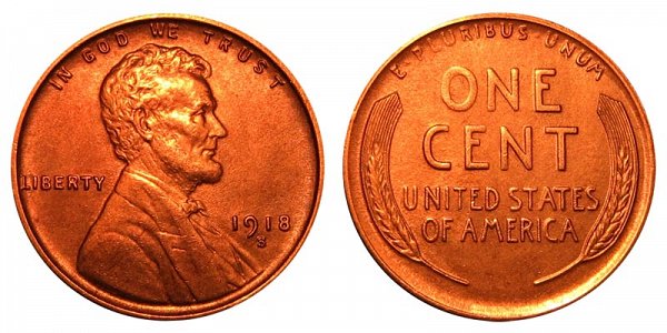 US Coin - 1918 - Lincoln Cent - San Francisco