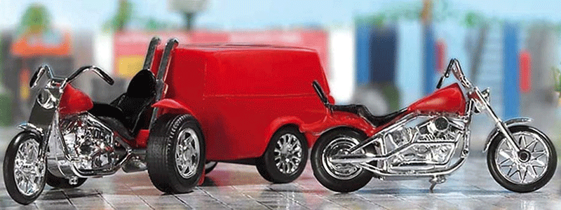 HO Scale - Busch - 1152 - American Chopper Motorcycle and Trike with Trailer - Painted/Unlettered