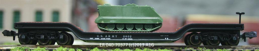 N Scale - E-R Models - 040-70377 - Flatcar, Heavy Duty, Depressed Center - United States Army - 3802