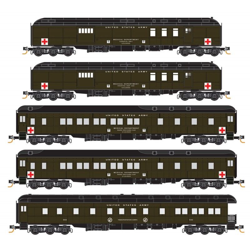 N Scale - Micro-Trains - 993 01 520 - Passenger Car, Heavyweight - United States Army - 5-Pack