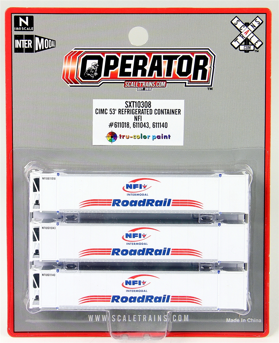 N Scale - ScaleTrains.com - 10310 - Container, 53 Foot, Refrigerated - NFI Industries - 611125, 611133, 611139