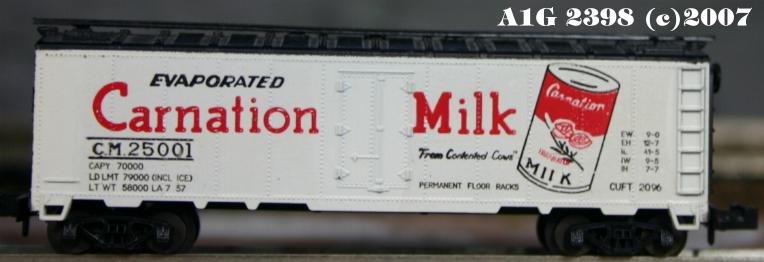 Details about   N Scale Atlas Carnation Milk 40' Single Door Reefer 25001 C19406