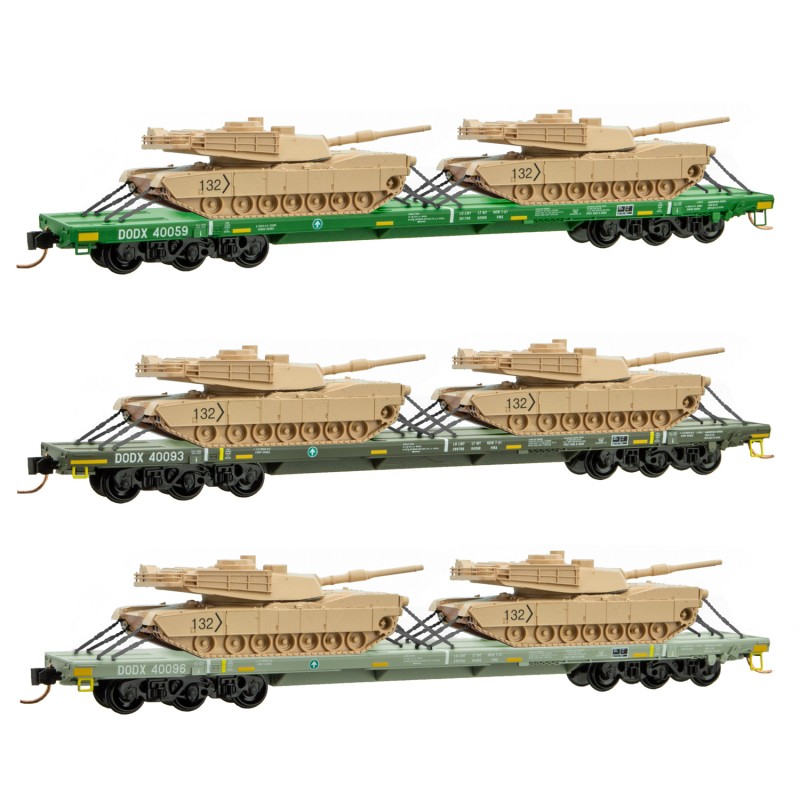 MICRO-TRAINS Line 993 01 611 DODX 68' Flat Car Cascade Green 6-Pack N Scale 
