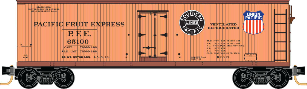 N Scale - Micro-Trains - 047 66 140 - Reefer, 40 Foot, Wood Sheathed - Pacific Fruit Express - 65214