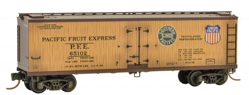 N Scale - Micro-Trains - 047 65 145 - Reefer, 40 Foot, Wood Sheathed - Pacific Fruit Express - 65212