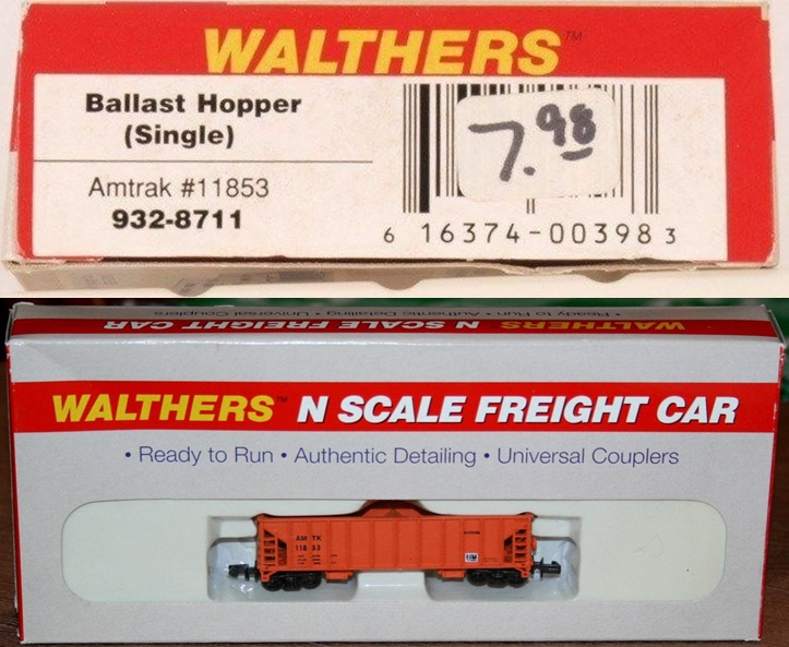 N Scale - Walthers - 932-8711 - Open Hopper, Ballast, 100 Ton - Amtrak - 11853