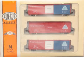N Scale - Con-Cor - 0001-008808 - Boxcar, 50 Foot, Evans 5277 - Bangor and Aroostook - 3-Pack