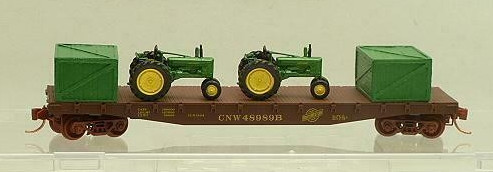 NSE 19-68 Special Run CNW 50' Flat Car with John Deere Tractors and Crates 