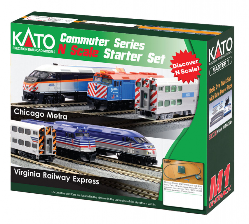 N Scale - Kato USA - 106-0037 - F40PH and Gallery Bi-Level Commuter Series Starter Set - Chicago Metra New Paint - Chicago Metra