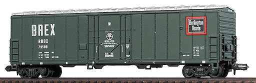 N Scale - Walthers - 932-8955 - Boxcar, 50 Foot, Steel, Plug Door - Burlington Refrigerator Express - 79508