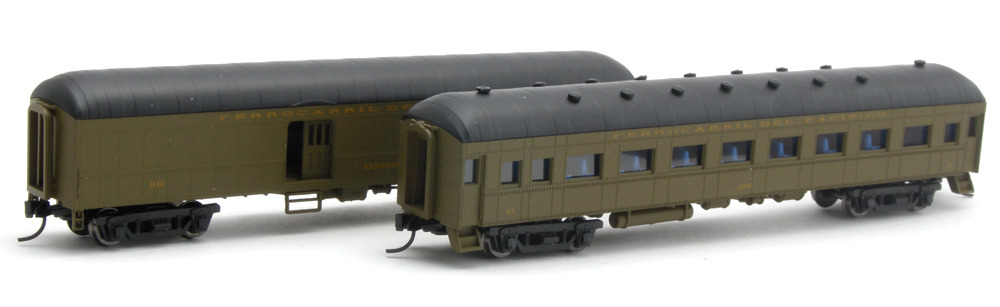 N Scale - Wheels of Time - 198TS - Passenger Car, Harriman, Coach + Express Baggage - Ferrocarril Del Pacifico - 1000 & 1369