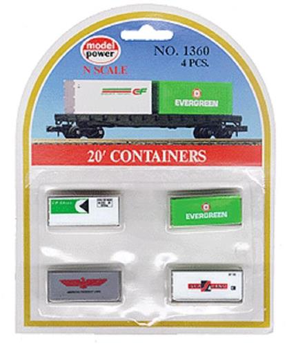 N Scale - Model Power - 1360 - Container, 20 Foot, Corrugated, Dry - Painted/Unlettered - 4-Pack