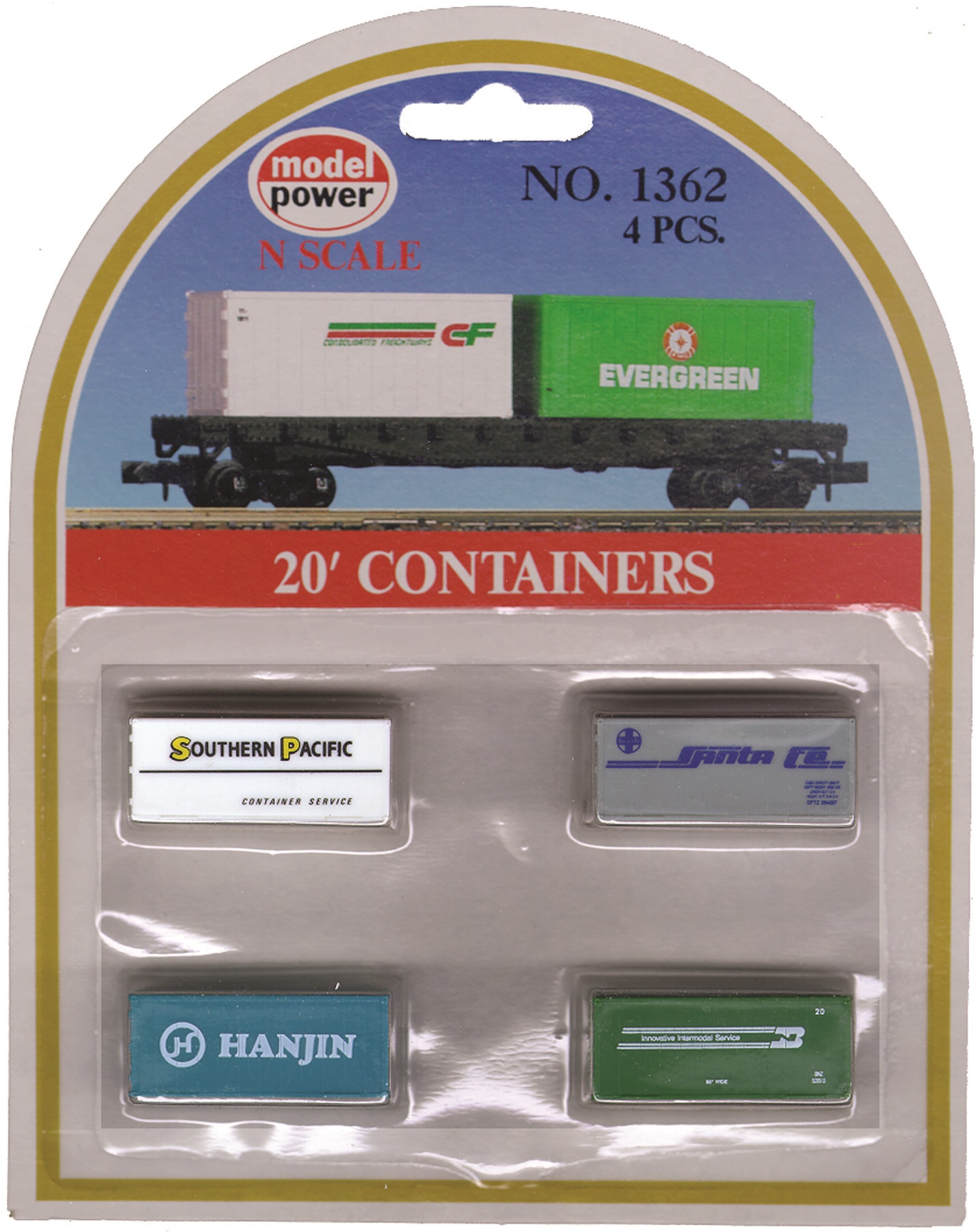 N Scale - Model Power - 1362 - Container, 20 Foot, Corrugated, Dry - Painted/Unlettered - 4-Pack