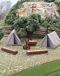 N Scale - Osborn Models - RRA-3113 - Camping, Tents, Benches - Undecorated - Camping Scene