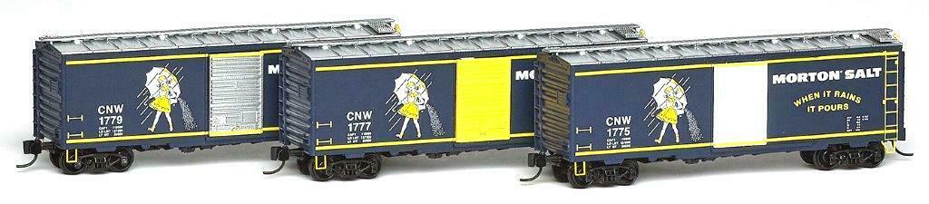 N Scale - Micro-Trains - NSE MTL 19-278 - Boxcar, 40 Foot, PS-1 - Morton Salt - 3-Pack