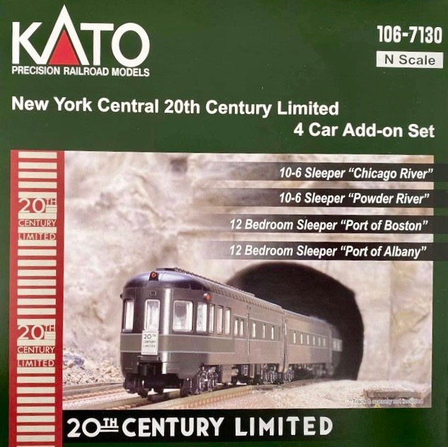 N Scale - Kato USA - 106-7130-1 - New York Central “20th Century Limited” - New York Central - 4-Car Add -on Set with Interior Lighting Installed