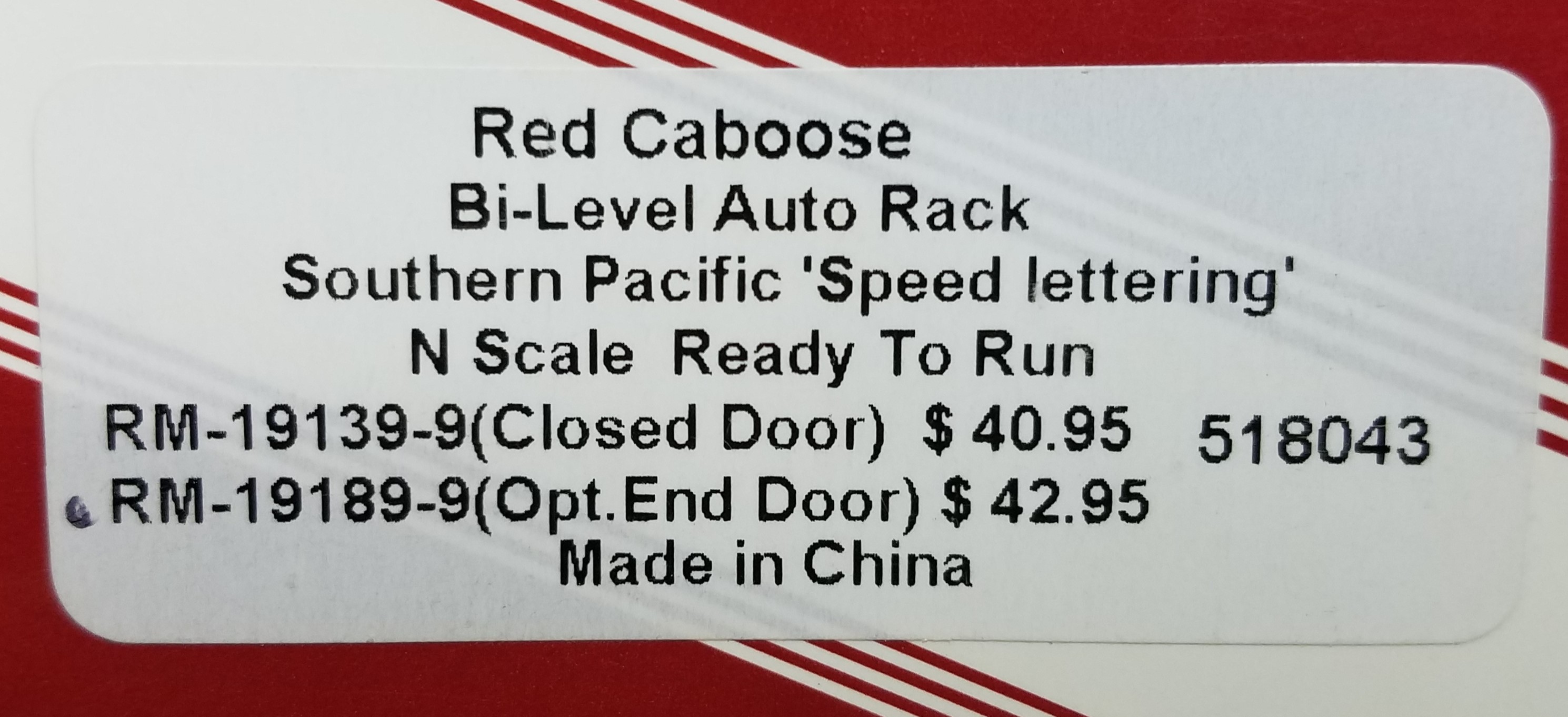 N Scale - Red Caboose - RM-19189-9 - Autorack, Enclosed, Bi-Level - Southern Pacific - 518043