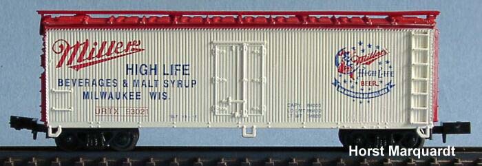 N Scale - Con-Cor - 135107 - Reefer, Ice, Wood - Miller Brewing - 93021