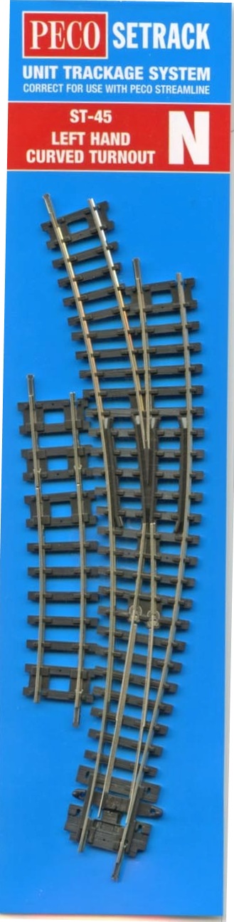 N Scale - Peco - ST-45 - Track, Turnout, Right, Single - Track, N Scale