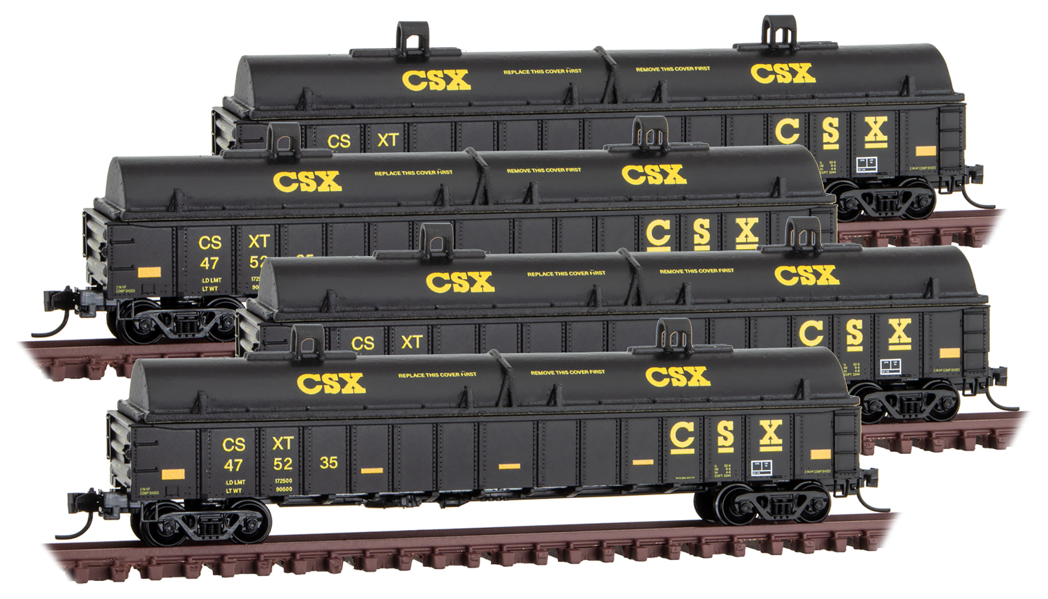 CSX 4 PK COILED STEEL 50' GONS W/COVER RUNNER PACK MICRO TRAINS 993 00 173 