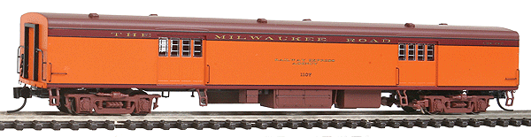 N Scale - Fox Valley - 40081 - Passenger Car, Streamlined Smoothside, Baggage Express - Milwaukee Road - 1107