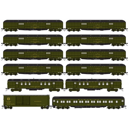 N Scale - Micro-Trains - 993 02 050 - Baggage,Mail, RPO, Coach, Boxcar - Santa Fe - Santa Fe Fast Mail Express Train