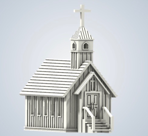 N Scale - B&T Model - Town Chapel - Structures. American Old West - Religious Structures - Town Chapel