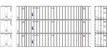 N Scale - Athearn - 17653 - Container, 53 Foot, Corrugated - APL Logistics - 3-Pack