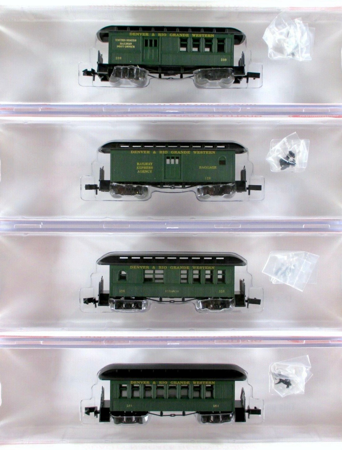 N Scale - Roundhouse - 89475 - Passenger Car, Early, Overton - Rio Grande - 4-Pack