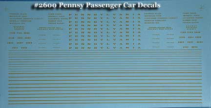 N Scale - Fine N-Scale Products - FNR-2600 - Passenger, Pennsy Decals - Pennsylvania