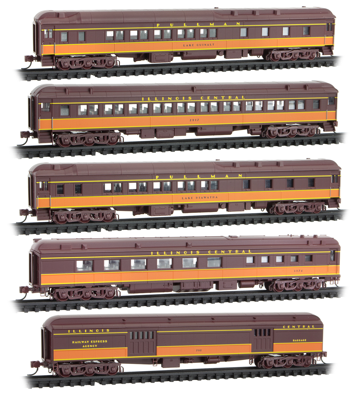 N Scale - Micro-Trains - 993 01 791 - Passenger Car, Heavyweight, Pullman - Illinois Central - 5-Pack #2