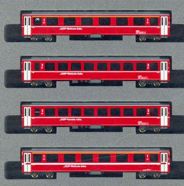 N Scale - Kato - 10-1414 - Passenger Train, Electric, Glacier Express - Rhaetian Railway - 4 Car Add-On Set