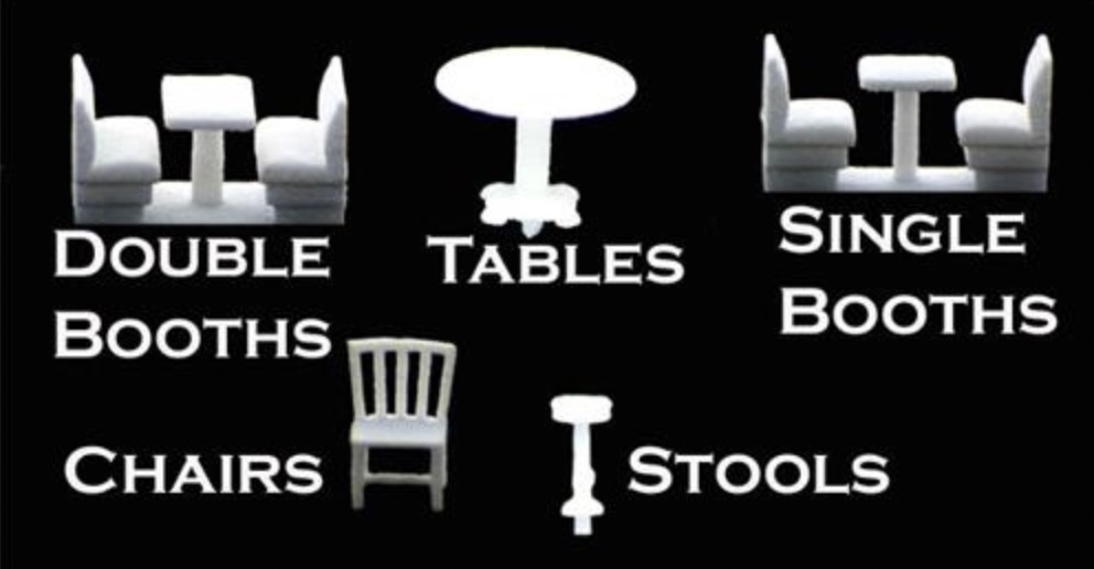N Scale - Model Tech Studios - D1122 - Details, Diner, Restaurant ,Tables, Chairs - Undecorated