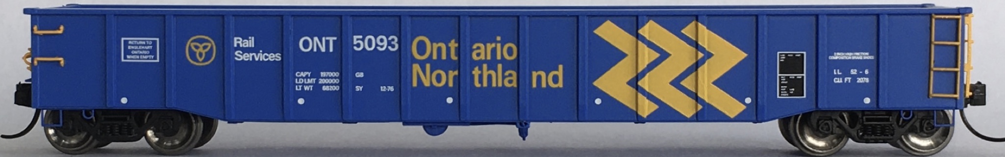 N Scale - Trainworx - 25263-06 - Gondola, 50 Foot, Thrall Hi-Side - Ontario Northland - 5093