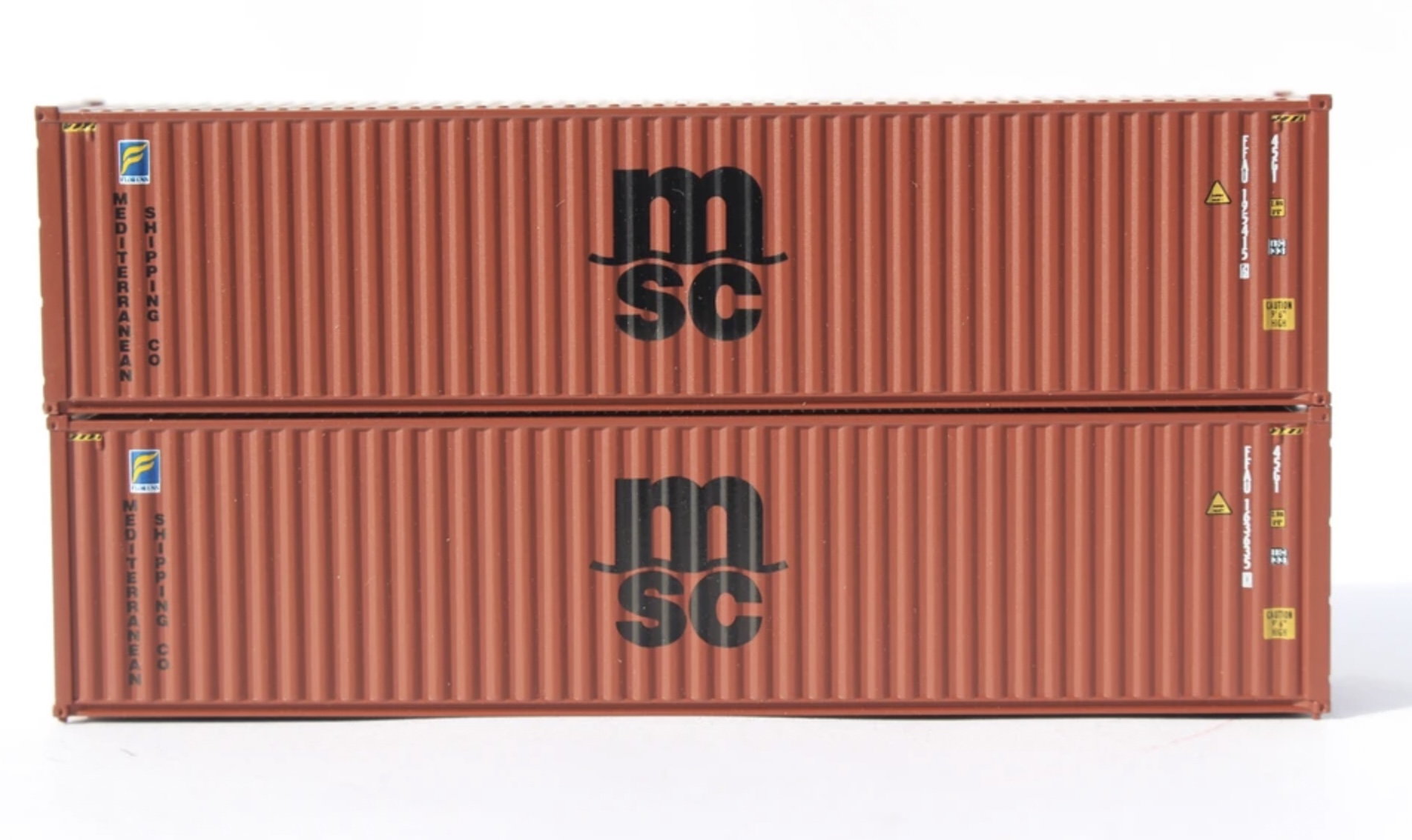 N Scale - Jacksonville Terminal - 405187 - Container, 40 Foot, Hi-Cube - Mediterranean Shipping - 2-Pack