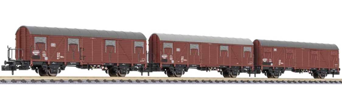 N Scale - Liliput - L260147 - Covered Wagon, Gbs 245, Ep.IV - Deutsche Bahn - 3-Pack