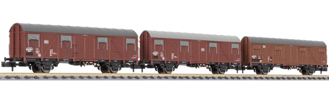 N Scale - Liliput - L260149 - Covered Wagon, Gbs 245, Ep.IV - Deutsche Bahn - 3-Pack
