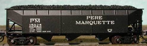 N Scale - Bluford Shops - 73572 - Open Hopper, 3-Bay, 70 Ton Offset - Pere Marquette - 15232 & 15237