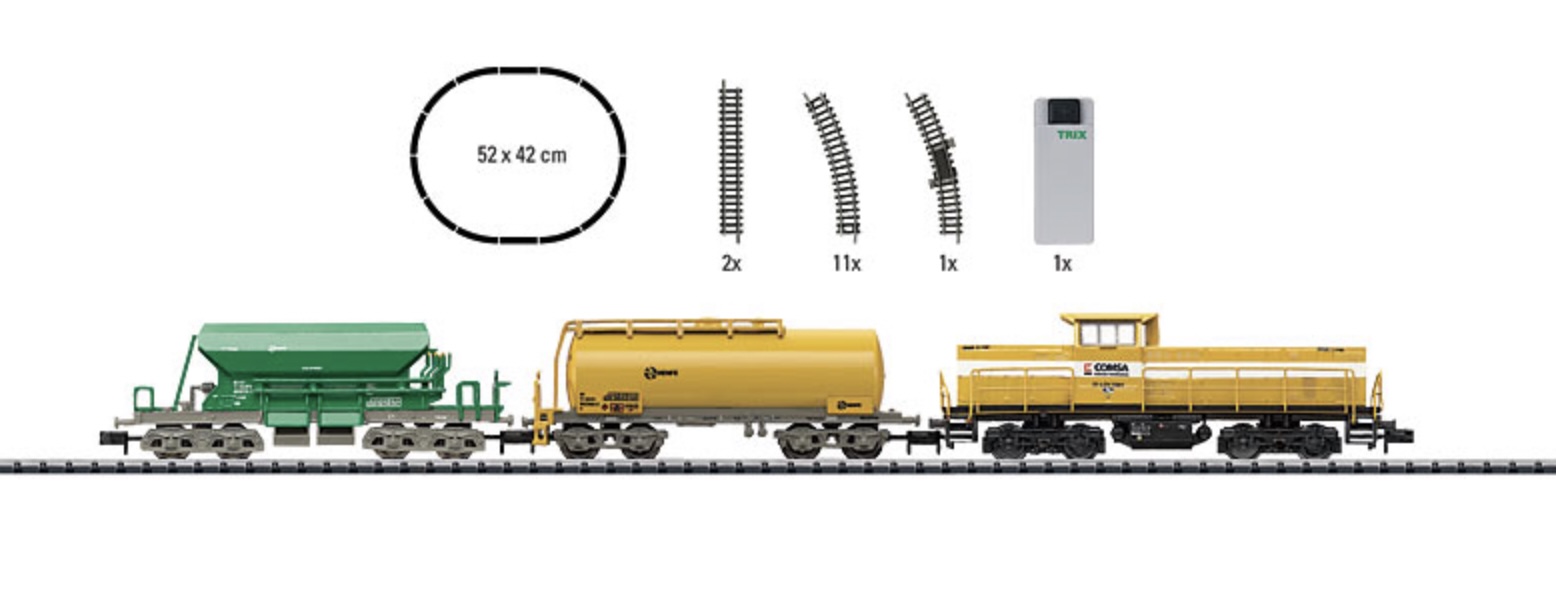 N Scale - Minitrix - 11205 - Mixed Freight Consist, Diesel, Europe, Epoch V - COMSA Corporación - Spanish Construction Train Starter Set