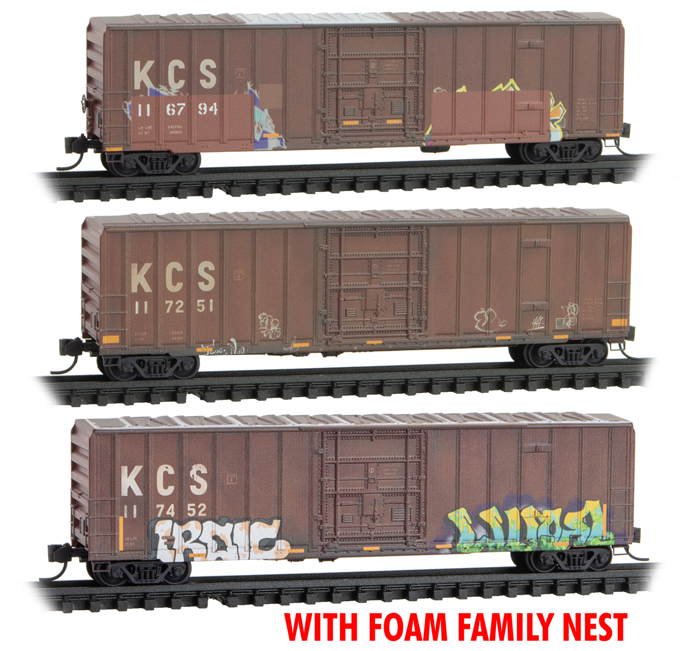 N Scale - Micro-Trains - 993 05 018 - Boxcar, 50 Foot, Steel - Kansas City Southern - 3-Pack
