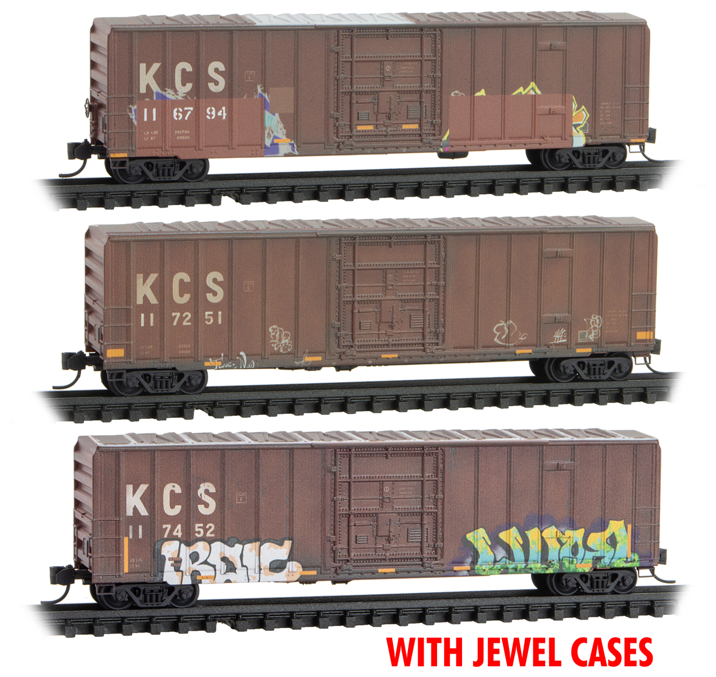 N Scale - Micro-Trains - 983 05 018 - Boxcar, 50 Foot, Steel - Kansas City Southern - 3-Pack