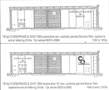 N Scale - CDS Dry Transfer Lettering - 781 - Boxcar, 40 Foot, Steel Double Door - Chesapeake & Ohio - 8000-9499