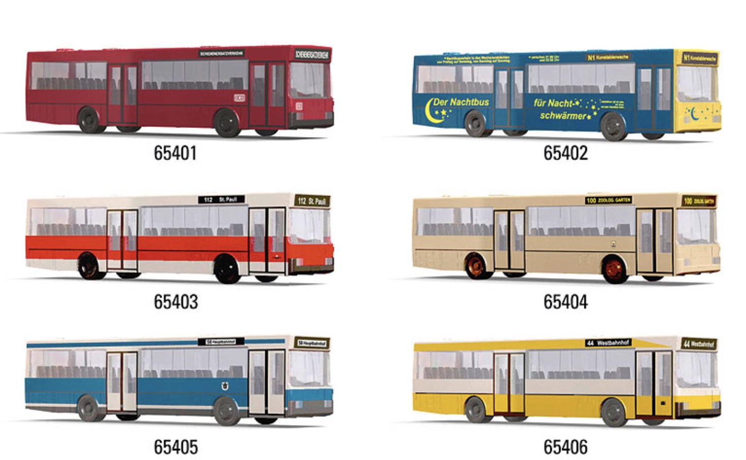 N Scale - Minitrix - 65400 - Vehicle, Bus, Passenger, Epoch IV - Painted/Lettered - 6-Pack