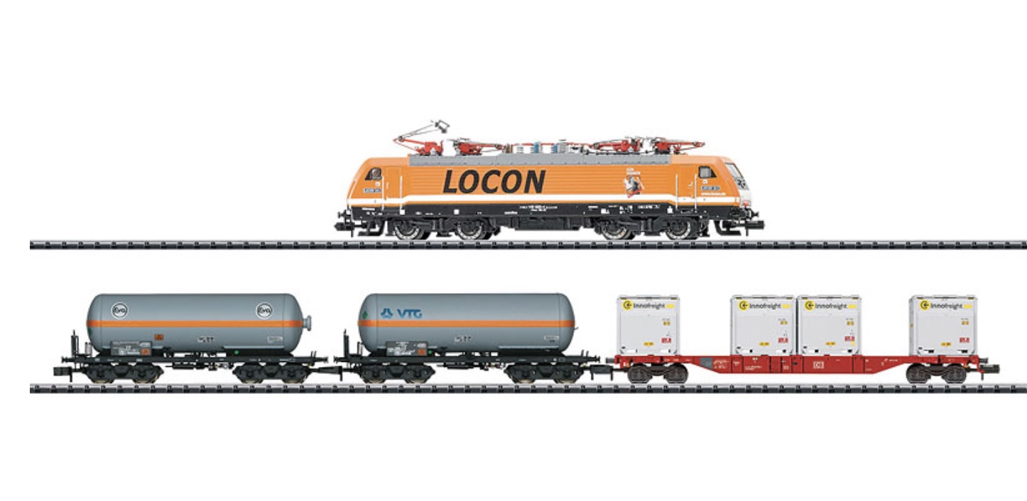 N Scale - Minitrix - 11143 - Mixed Freight Consist, Europe, Epoch VI - Locon - "Freight Train" Digital Starter Set