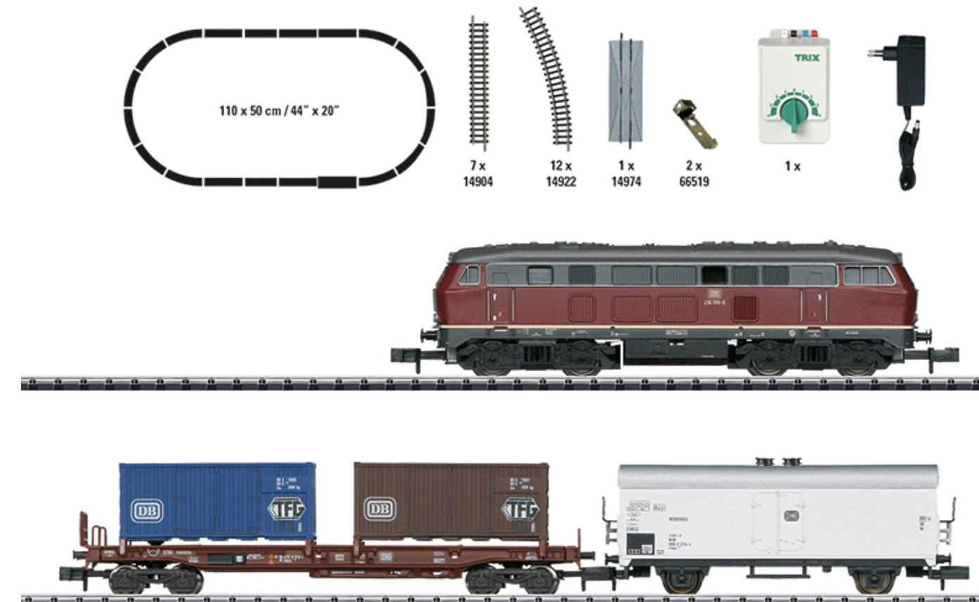 N Scale - Minitrix - 11146 - Mixed Freight Consist, Europe, Epoch IV - Deutsche Bundesbahn - "Era IV Freight Train" Starter Set