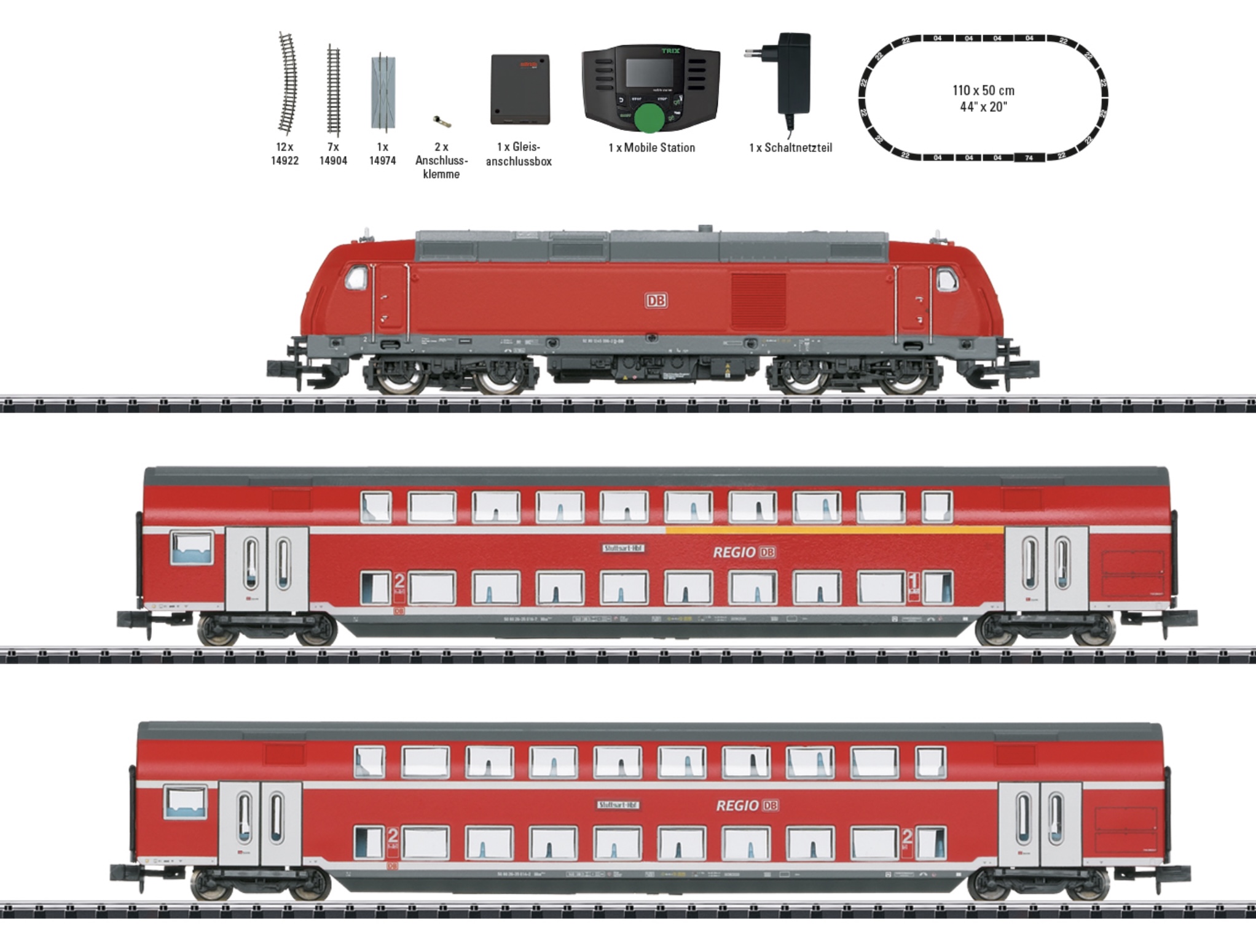 N Scale - Minitrix - 11148 - Mixed Passenger Consist, Europe, Epoch VI - DB Regio - "Regional Express" Digital Starter Set
